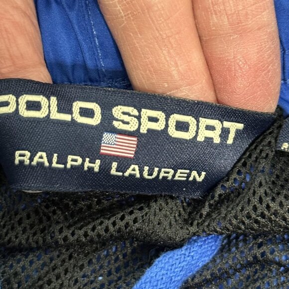 Vintage Polo Sport Ralph Lauren Pants Mens Medium Track Wind Blue Joggers Flag - Picture 9 of 12